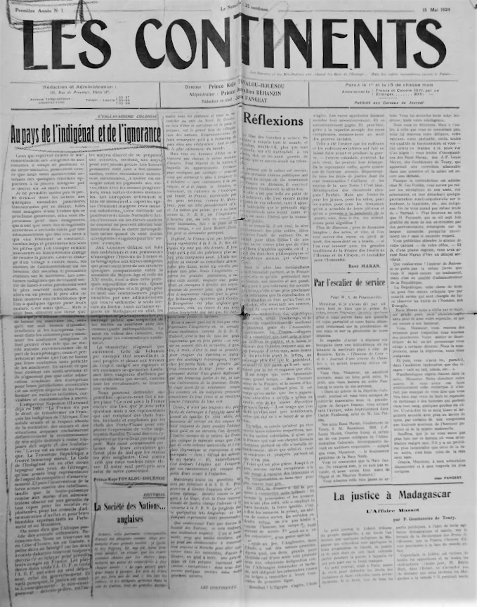 Les Continents, n° 1, 15 mai 1924, p. 1 